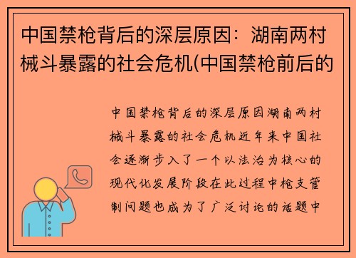 中国禁枪背后的深层原因：湖南两村械斗暴露的社会危机(中国禁枪前后的对比)